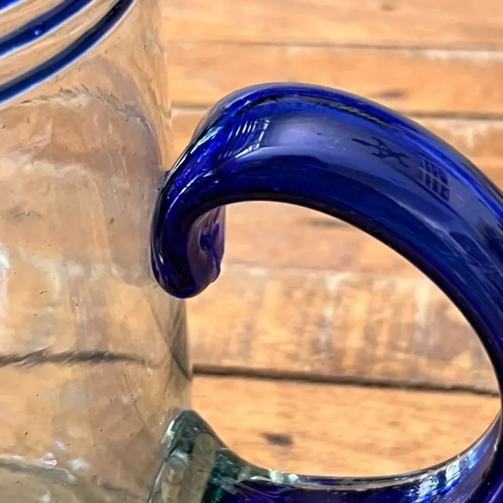 Mexico Hand Blown Art Glass Pitcher 9